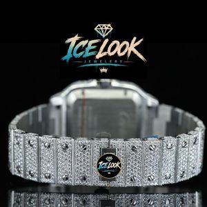 นาฬิกาข้อมือผู้ชายแบบ Iced Out Moissanite หน้าปัดสี่เหลี่ยม สายสแตนเลส สตีล ควอตซ์ กันน้ำ หรูหรา - Product Image 3