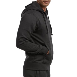 <b>Men's</b> Full Zip Hoodie 100% Cotton French Terry Solid Black Casual Regular Fit Autumn Hooded Sweatshirt For <b>Men</b> - Product Image 2