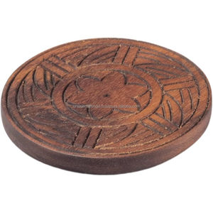Floral Engraved Round <b>Wooden</b> Coaster Set | Handcrafted Sheesham Drink <b>Mats</b> | Elegant <b>Table</b> Decor - Product Image 3