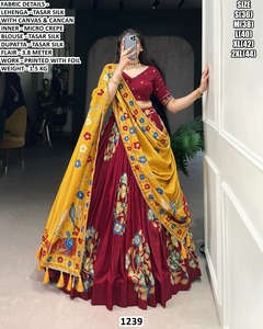 Bandhani <b>Green</b> Elegant Tasar <b>Silk</b> Floor-Length Bridal Lehenga Choli for Wedding and Party Winter/Summer Season - Product Image 4