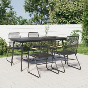 Set da Pranzo da Giardino in Rattan PVC Nero di Media Dimensione, 4 Posti, Arredamento da Esterno dal Design Contemporaneo con Struttura in Metallo - Product Image 3