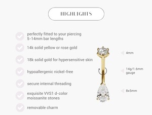 Joyas para el Ombligo con Diamantes Cultivados en Laboratorio de Primera Calidad para Mujer, Oro Sólido de 10k, 14k, 18k, Chapado en Oro, Sin Níquel, Color EF, para Bodas - Product Image 5