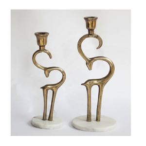 Porte-bougie en aluminium design vintage, paire de cerfs, avec base en marbre, figurine sculptée, décoration de table artisanale, Noël, or et blanc - Product Image 5