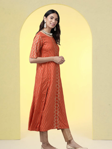 Kurta Anarkali en rayonne à imprimé zig-zag, grande taille, courte, orange, pour femme, séchage rapide, tenue décontractée d'été - Product Image 3