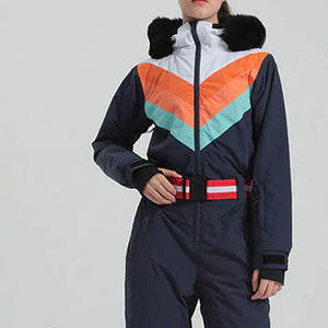Traje de Esquí de Una Pieza para Mujer, Invierno, Acolchado, con Cuello de Piel con Rayas en V, Mono de Esquí, Impermeable, Ropa Deportiva para Adultos - Product Image 4
