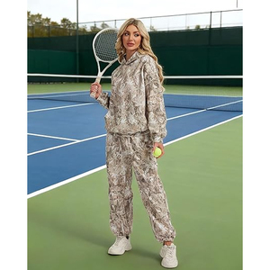 Ensemble de survêtement monochrome pour femmes, sweat-shirt minimaliste et pantalon large, camouflage - Product Image 5