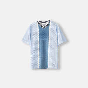 T-shirts de sport en maille respirante à col en V personnalisables, style streetwear d'été, à manches mi-longues et épaules tombantes - Product Image 5