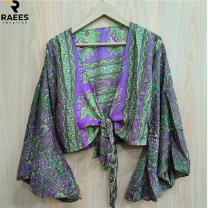 New Arrival Wrap <b>Top</b> Boho <b>Tie</b> <b>Top</b> Fashionable New Printed Silk Wrap <b>Top</b> For Women - Product Image 3