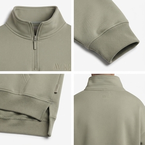 Sudadera con capucha extragrande de manga larga con cremallera de un cuarto, de mezcla de algodón, color verde salvia, con logo personalizado - Product Image 4