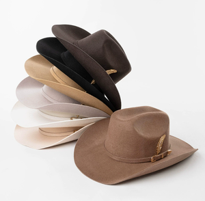 Unisex Beige Leather Striped Cowboy <b>Hat</b> with Gold Feather <b>Band</b> Casual Western Style Adult Summer Beach 56-58cm HN-3019 - Product Image 5