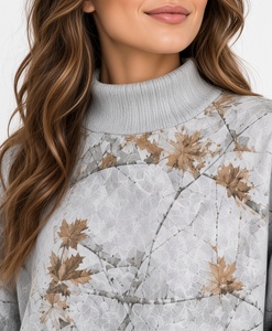 <b>Women's</b> Floral Print Turtleneck Sweatshirt Shorts Set Loose Fit Casual Knitted Polyester Cotton Two <b>Piece</b> <b>Outfit</b> - Product Image 3