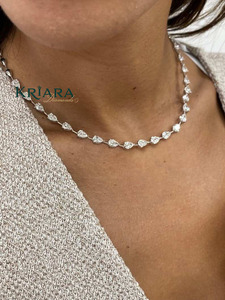 Women's S925 Silver Rhodium Plated Moissanite Pear Cut Tennis Necklace Classic Water Drop <b>Chain</b> Wedding Jewelry - Product Image 4