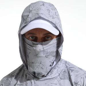 Wholesale Men's Long Sleeve Fishing Shirt Hood Solid UPF 50 Anti-Uv Protection Pullover 100% Polyester Breathable Gray High - Product Image 5