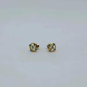 Boucles d'oreilles carrées en émail bleu, bijoux pour femmes, avec cristal central, élégantes et classiques, design carré en or 22 carats, boucles d'oreilles à clous - Product Image 1
