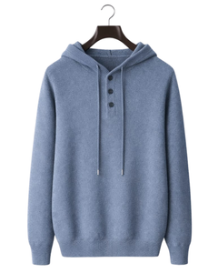 Sudadera con Capucha Personalizada para Hombre, Color Azul Claro, Tejido de Punto, Cierre de Tres Botones, Mezcla de Algodón Suave, Cálida para Invierno, Estilo Casual Urbano, OEM Personalizado - Product Image 1