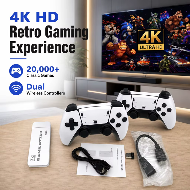 Wholesale Retro Game Console 4K HDMI Stick Dual Wireless Controller Built-in Games Support OEM ODM Custom Packaging