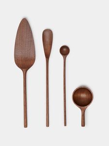 Juego de Cucharas y Espátulas de Madera Hechas a Mano, Diseño Clásico, Mango Largo, 4 Piezas, Acabado Espejo, Ecológico, para Fiestas y Cocina - Product Image 1