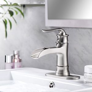 Rubinetto da Bagno Monocomando in Nichel Spazzolato con Scarico a Scomparsa e Design a Cascata per Vasca e Doccia - Product Image 4