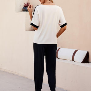 ชุดวอร์มฤดูร้อนคุณภาพสูงสำหรับผู้หญิง เสื้อยืดและกางเกงขายาวผ้าฝ้าย 100% ระบายอากาศได้ดี แห้งเร็ว น้ำหนักเบา - Product Image 2