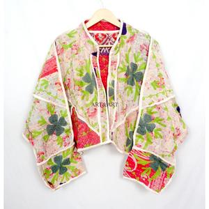 Beautiful Handmade 100% Cotton <b>Kantha</b> <b>Jacket</b> Mandarin Collar Full Sleeves Breathable Eco-Friendly All Season Fashionable Design - Product Image 1