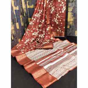 ATTRACTIVE DOLA SILK DIGITAL PRINT WORK <b>SAREE</b> WITH UNSTITCHED BLOUSE <b>ORANGE</b> - Product Image 1