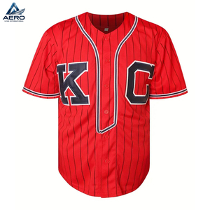 Camiseta de Béisbol con Cuello en V, Rayas Rojas y Letra Bordada, Tejido de Punto de Poliéster, Ligeramente Elástica, Top Deportivo para Hombre - Product Image 1