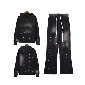 Ensemble de survêtement pour homme avec strass et cristaux, veste à capuche et pantalon de jogging, vêtements de sport élégants, streetwear décontracté, mode - Product Image 6