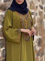 Ensemble de luxe 2 pièces pour femmes musulmanes, kaftan modeste simple en mousseline unie perlée, longueur ras du sol, coupe trapèze, manches longues, soutien-gorge intégré
