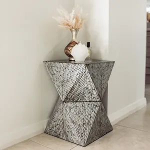 Tabourets en forme de sablier à facettes avec incrustations de coquillages, mosaïque de nacre naturelle, table de chevet pour l'aménagement intérieur de la maison - Product Image 2