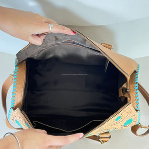 Super September Tooled Leather <b>Handbag</b> 3 piece Matching Combo Collection New cactus sunset Print Women <b>Travel</b> Luggage Set - Product Image 6