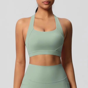 Custom Wholesale Womens U-NECK Yoga Sports <b>Bra</b> Adjustable <b>Thin</b> <b>Strap</b> Breathable Front Logo Lightweight High Support Workout Top - Product Image 2