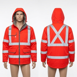 Custom Logo High <b>Vis</b> 300D Oxford Fabric 300 GSM Heavy <b>Orange</b> Waterproof Work <b>Jacket</b> Silver Reflective Tape Panel CE Certified - Product Image 1