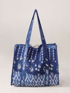 Bolso Tote de Algodón Acolchado Surtido OEM, Bolso de Hombro con Estampado Floral Azul, Venta al por Mayor para Mujer - Product Image 2