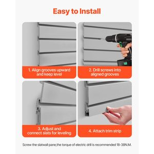 Pannello a Doghe in PVC Grigio 4 x 4 Piedi, Facile da Installare, Design Modulare Regolabile per Pareti di Garage e Stoccaggio - Product Image 4
