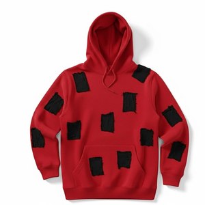 Sudadera con capucha para hombre de corte regular, bordada con patchwork, estilo streetwear personalizado, con apliques desgastados, de tejido grueso - Product Image 1