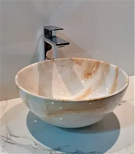 Lavabo de Mármol Irregular Moderno de Lujo para Baño, sobre Encimera, con Desagüe, para Hoteles, Villas y Almacenes - Product Image 3