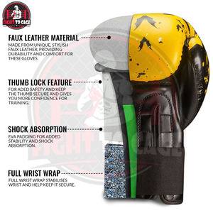 Guantes de Boxeo de Piel Sintética PU de Alta Calidad para Entrenamiento y Combate, Color Negro y Amarillo, para Niños, 16 oz, Venta al Por Mayor - Product Image 3