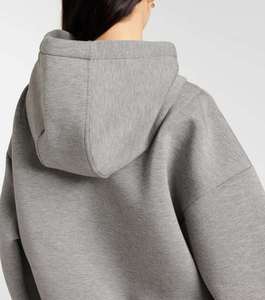 Solid Pattern Custom Color Logo Design Knitted Winter Women's Crop Hoodies Sweatshirts with Kangaroo Pockets 100% Cotton Fleece - Product Image 3