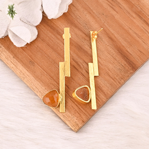 Citrine Hydro Gemstone Brass <b>Dangle</b> <b>Earrings</b> Trendy Handmade Fashion Jewelry for Women - Product Image 5