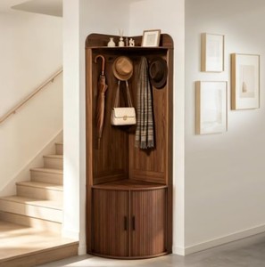 Perchero de esquina moderno de madera maciza con ganchos y estante, mueble de almacenamiento independiente para la entrada del hogar - Product Image 2