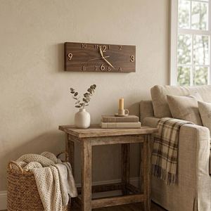 Farmhouse Rectangular Wooden <b>Wall</b> <b>Clock</b>, Rustic Gold Number Decor - Product Image 5