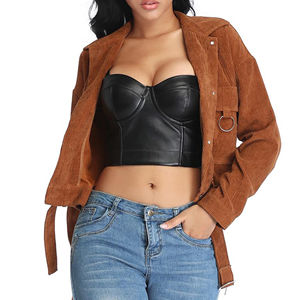 Ladies' Strapless Front Corset Woven Patent Customized Logo Design Genuine Leather Tops for <b>Pole</b> Dance Rave Party Casual wear - Product Image 5