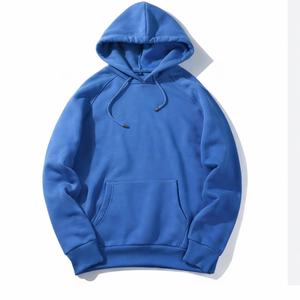 เสื้อสเวตเชิ้ตมีฮู้ดสีน้ำเงินสำหรับผู้ชาย ผ้าฝ้ายขนแกะ ทรงปกติ สวมใส่สบาย สีพื้น มีกระเป๋า ฮู้ดมีเชือกผูก เหมาะสำหรับใส่ในฤดูใบไม้ร่วง - Product Image 1
