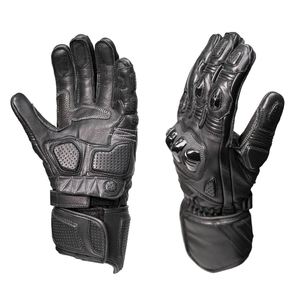 Guantes de Carreras de Cuero Genuino Negro, Compatibles con Pantalla Táctil, Guantes de Motociclismo de Dedo Completo - Product Image 1