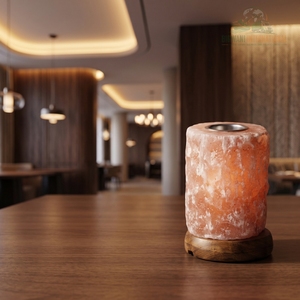 Natural Pink Himalayan Rock Salt Aroma <b>Oil</b> Diffuser <b>Lamp</b> Handcrafted Cylinder Essential <b>Oil</b> Burner Warmer with Wooden Base - Product Image 2