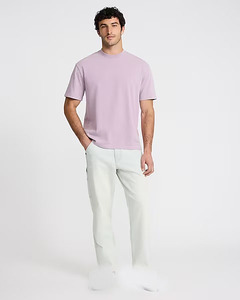 T-shirt à manches courtes pour homme, couleur violet clair, col rond, jersey de coton uni, coupe régulière, confortable, haut décontracté - Product Image 3