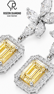 Pendientes de Lujo con Diamantes Amarillos de Corte Esmeralda y Halo, Diseño Floral Marquise, Oro 18K, Joyería Fina para Novia, Regalo de Boda - Product Image 5