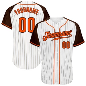 Camiseta de Béisbol Personalizada con Rayas Blancas y Naranjas, Manga Corta, Botones Completos, Nombre del Equipo Sublimado, Número, 100% Poliéster - Product Image 1