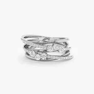 Bague en or 14 carats style vintage avec diamants empilés, bande de diamants croisés, diamant de laboratoire personnalisé, bague croisée en diamants - Product Image 1