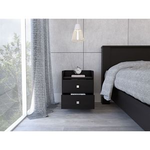 Aura superiore superiore comodino nero con manico in metallo due cassetti - Product Image 2
